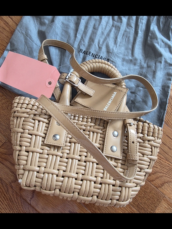 Balenciaga Handbags - Balenciaga Beige Woven Mini Tote with Leather Trim